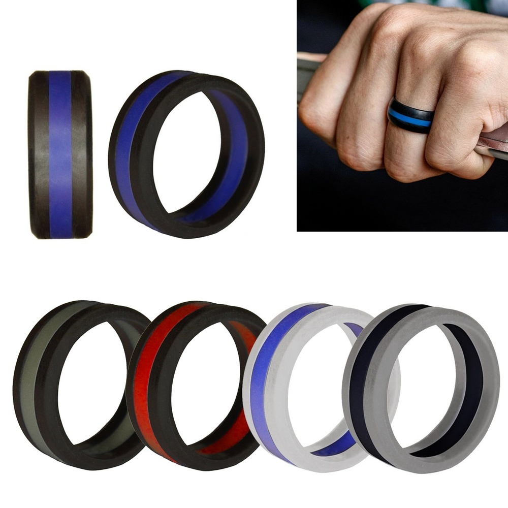 5 Pack Men's Silicone Striped Wedding Ring Band